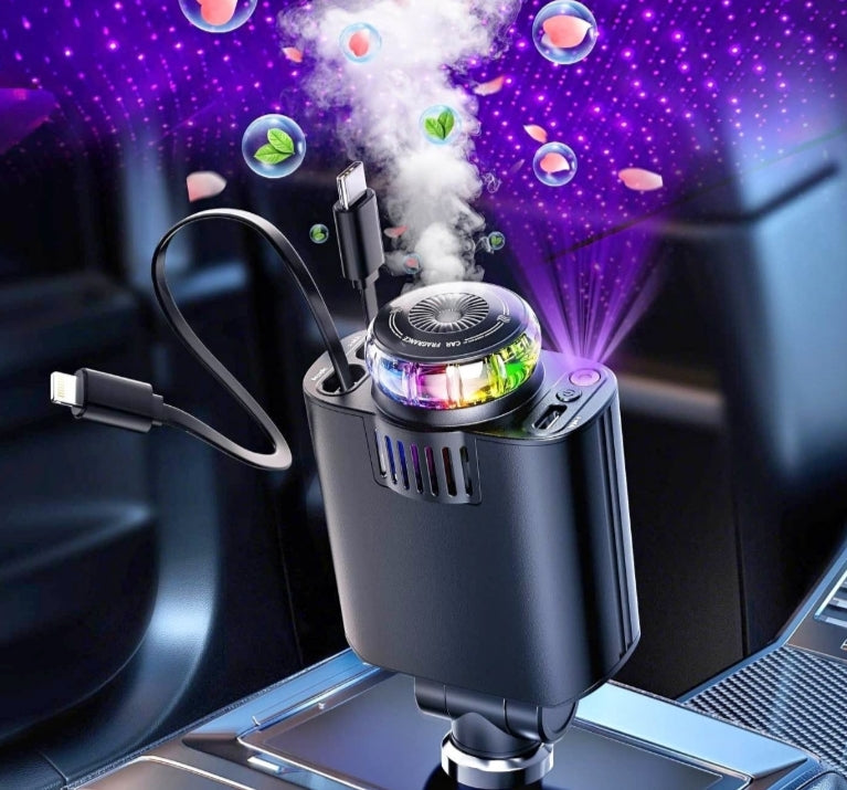 Diffuseur d'Aromathérapie pour Voiture avec Projecteur d'Ambiance LED & Chargeur Intégré
